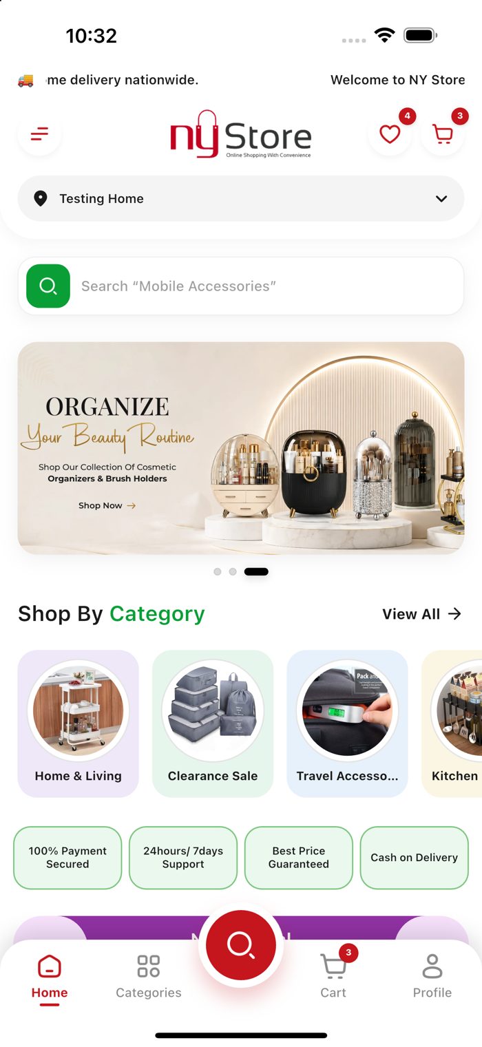NY Store mobile app home screen