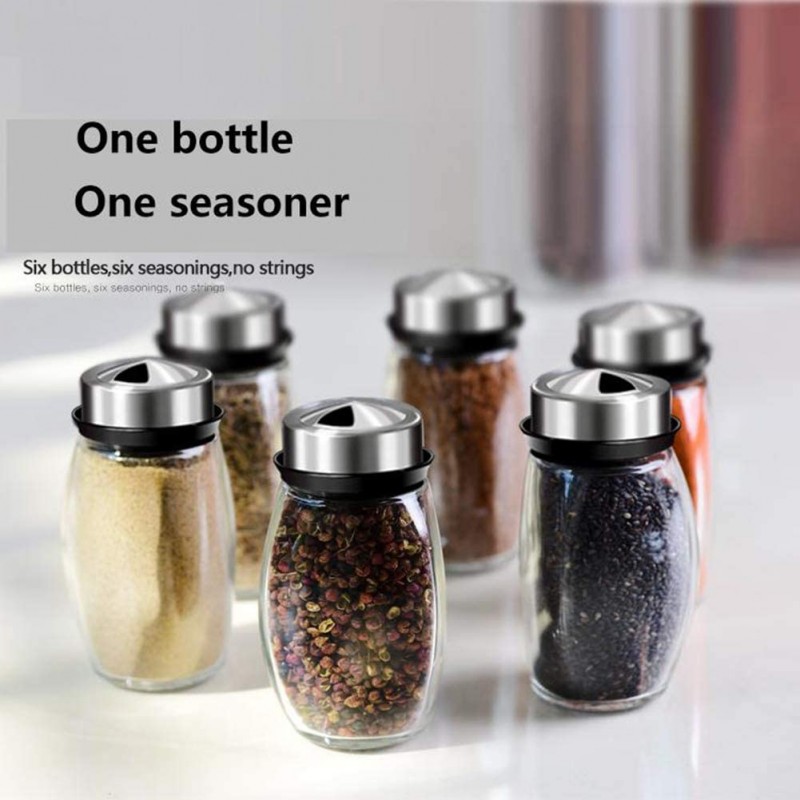 Spice Rack with 6 Glass Spice Holders Jar, Revolving Spice Rack Kitchen Cabinet and Worktop