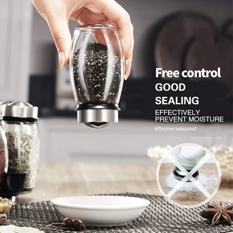 Spice Rack with 6 Glass Spice Holders Jar, Revolving Spice Rack Kitchen Cabinet and Worktop