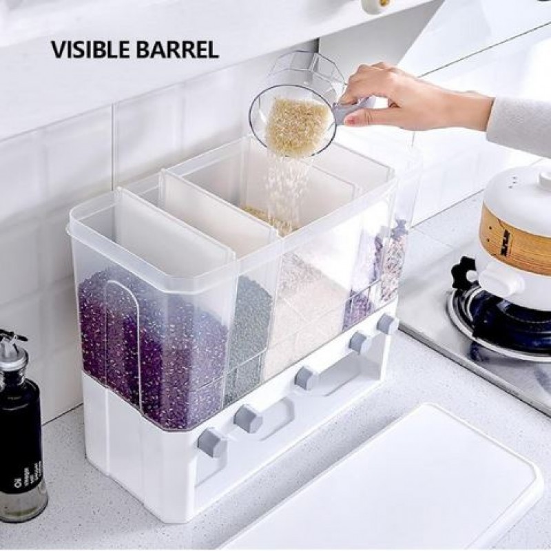 15 Kg Kitchen Five Grid Rice Cereal Insect Wet Proof Dispenser Container With Measure Cup