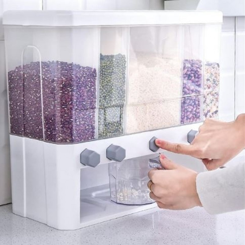 15 Kg Kitchen Five Grid Rice Cereal Insect Wet Proof Dispenser Container With Measure Cup