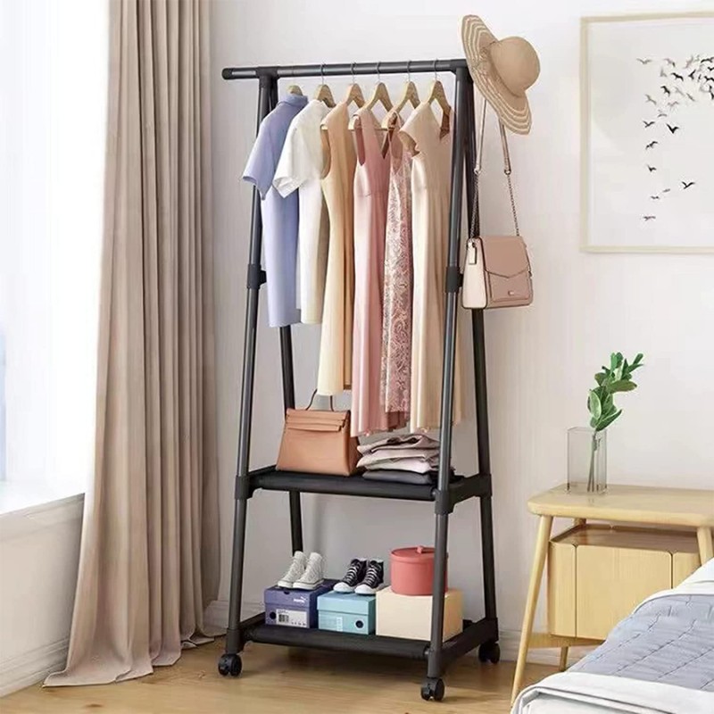 Sakugi Clothes Rack, Double-Rod Garment Rack With Hooks & Mesh Shlef, Versatile Clothing Racks For Hanging Clothes, Hats, Bags, Portable Hanger For