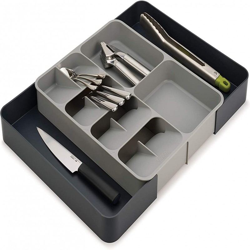 Kitchen Drawer Organizer Tray for Cutlery Utensils and Gadgets, Expandable, Gray