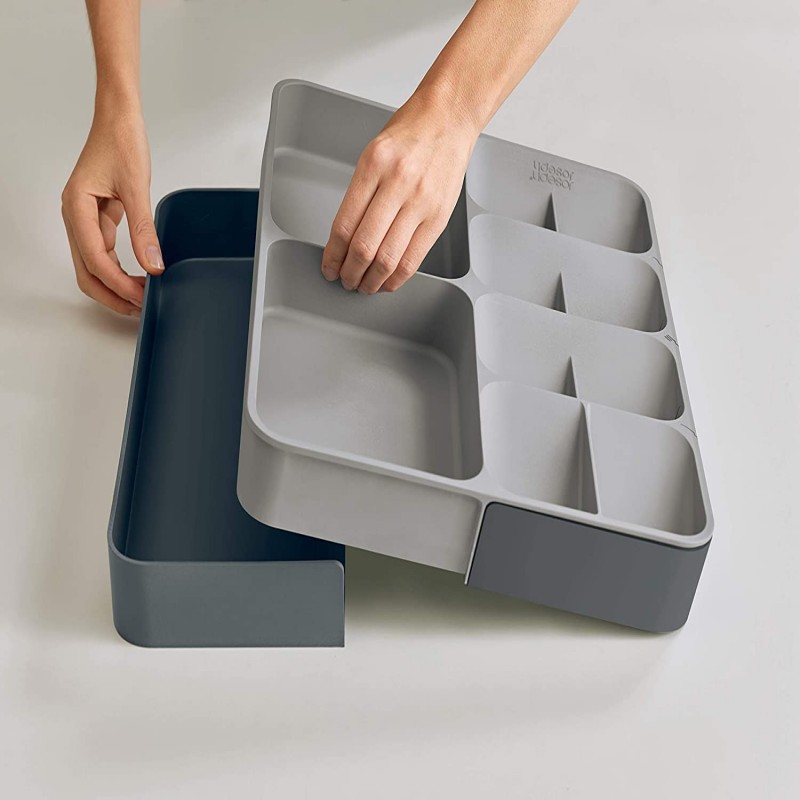 Kitchen Drawer Organizer Tray for Cutlery Utensils and Gadgets, Expandable, Gray