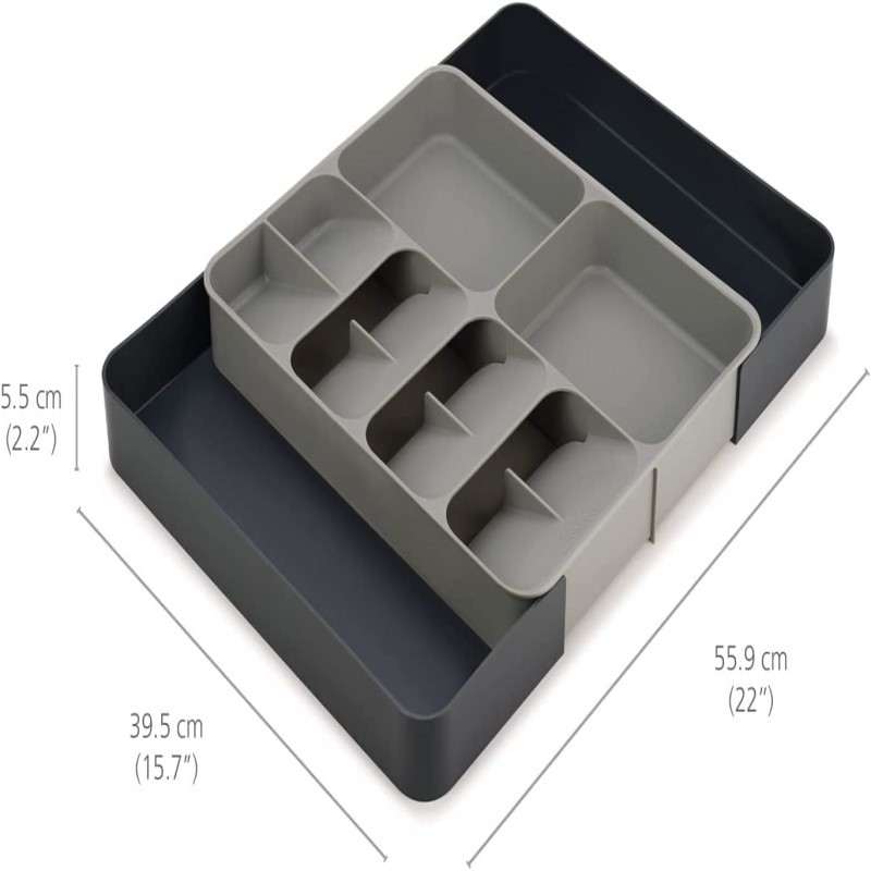 Kitchen Drawer Organizer Tray for Cutlery Utensils and Gadgets, Expandable, Gray