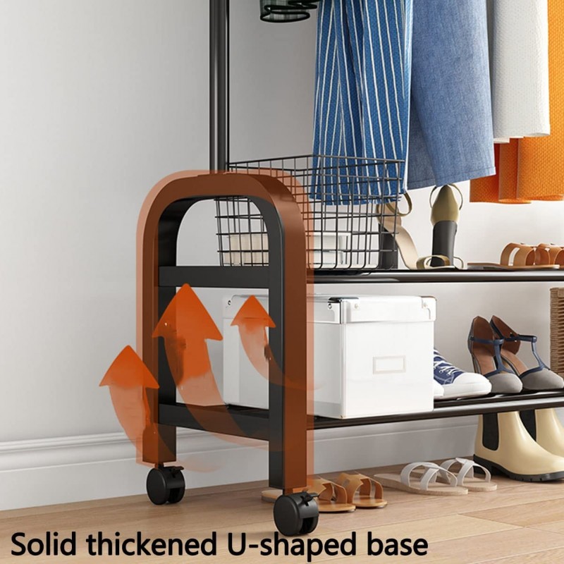 Clothes Rack With Shoe Shelf, Display Stand With Wheels