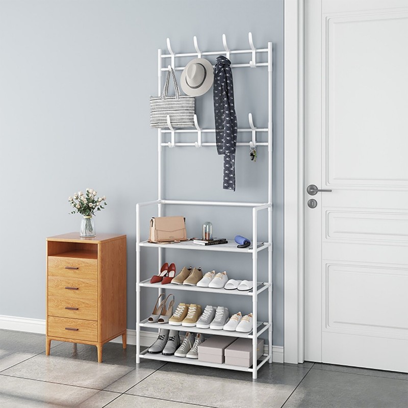 Multifunction 4 Tiers Shoes Rack with Hanger Shoes/Clothes Storage