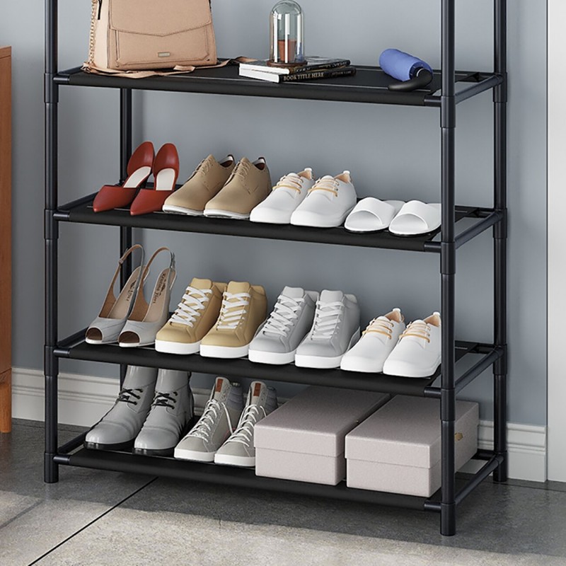 Multifunction 4 Tiers Shoes Rack with Hanger Shoes/Clothes Storage