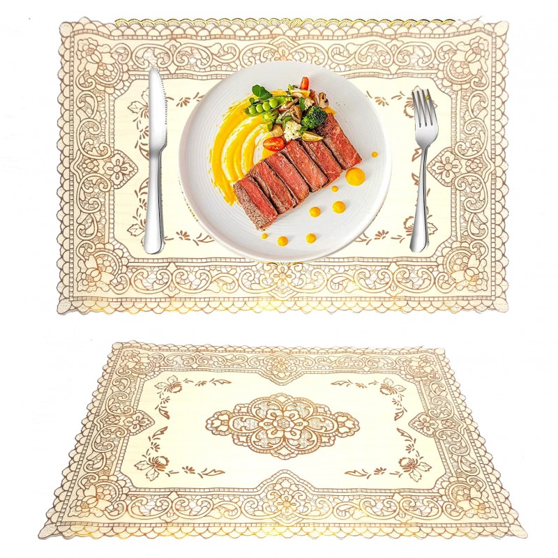 Placemats Kitchen Table Mat for Dining Table Non-Slip Washable Heat Resistant Plate Mat Rectangle Gold Bloom Kitchen Table Mats Set of 6 (Golden)