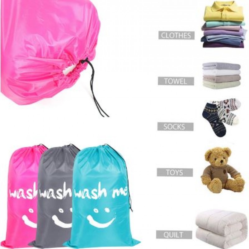 Smile Shape Nylon Laundry Bag, Travel Storage Pouch Machine Washable Dirty Clothes Organizer Wash Drawstring Bag