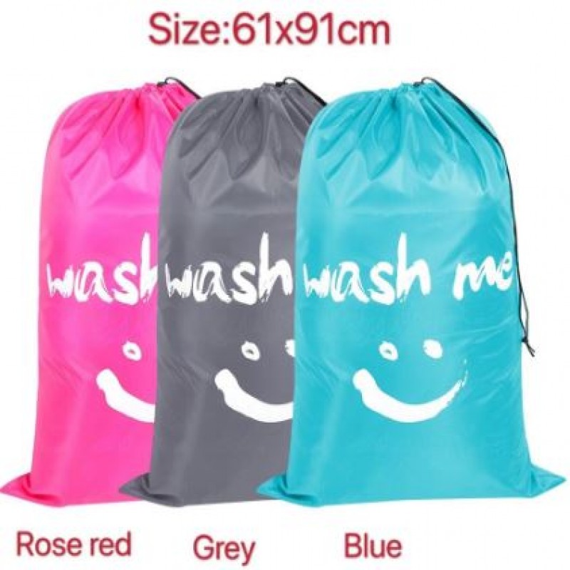 Smile Shape Nylon Laundry Bag, Travel Storage Pouch Machine Washable Dirty Clothes Organizer Wash Drawstring Bag