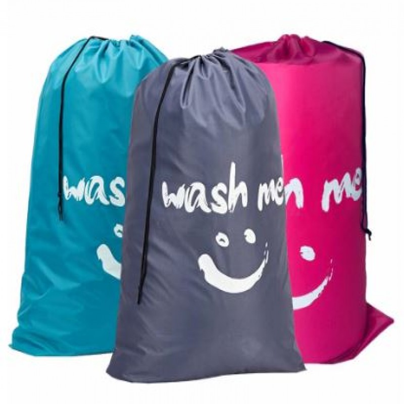 Smile Shape Nylon Laundry Bag, Travel Storage Pouch Machine Washable Dirty Clothes Organizer Wash Drawstring Bag