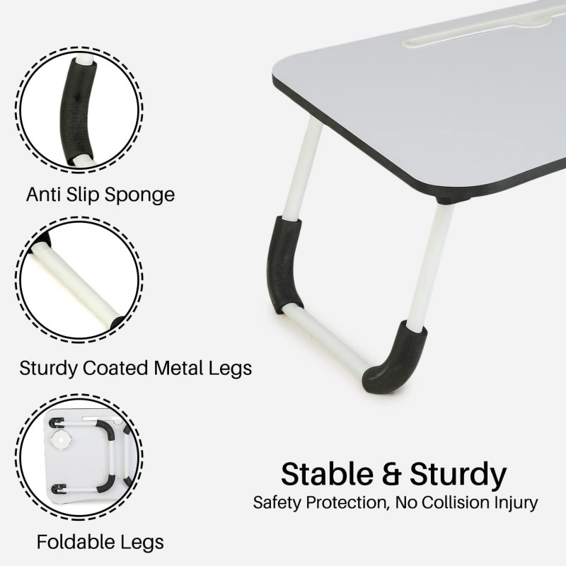 Laptop Bed Table with Foldable Metal Legs, Tablet & Cup Holder - Fits Upto 17
