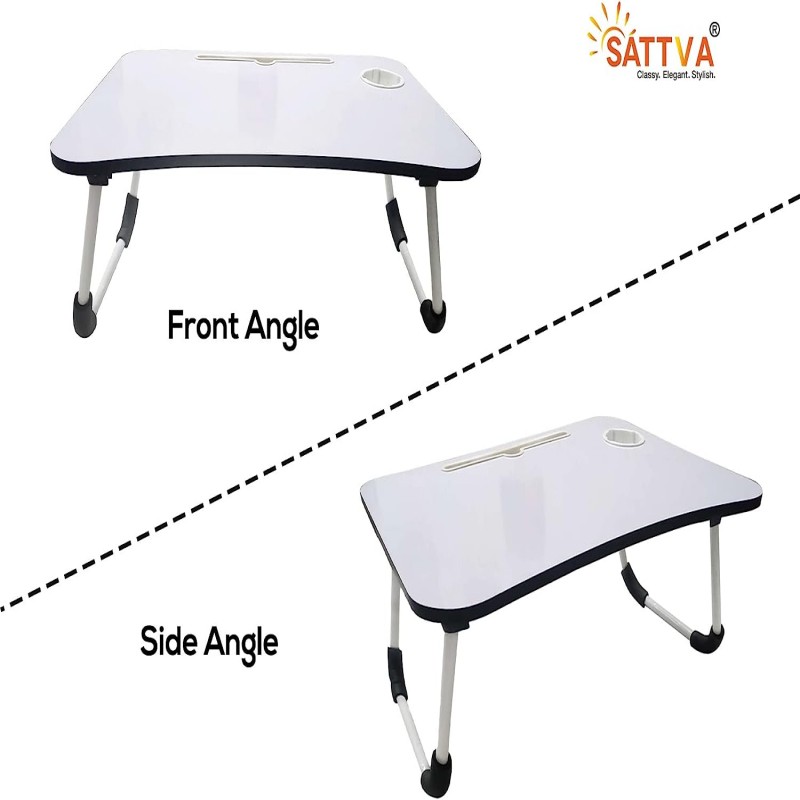 Laptop Bed Table with Foldable Metal Legs, Tablet & Cup Holder - Fits Upto 17