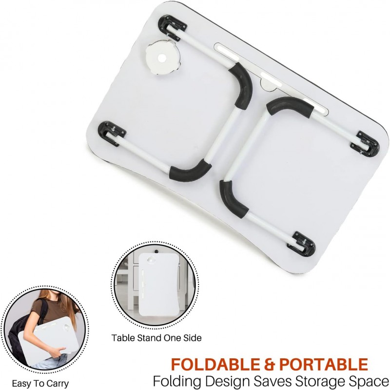 Laptop Bed Table with Foldable Metal Legs, Tablet & Cup Holder - Fits Upto 17