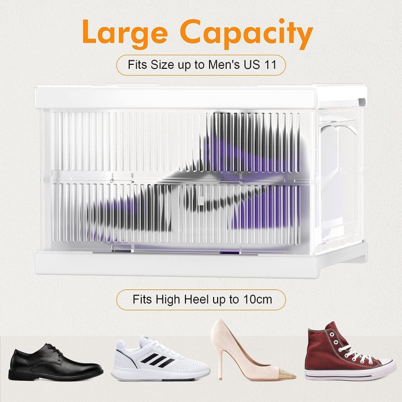 Shoe Storage Boxes, 3 Pack Installation-free Stackable Shoe Boxes Large Capacity, Shoe Organizer with Doors