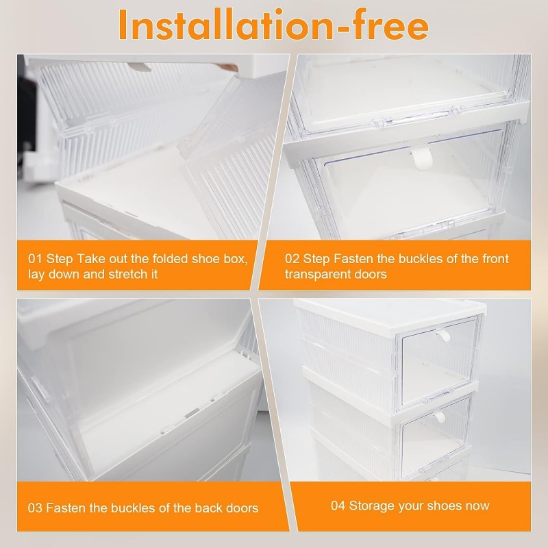 Shoe Storage Boxes, 3 Pack Installation-free Stackable Shoe Boxes Large Capacity, Shoe Organizer with Doors