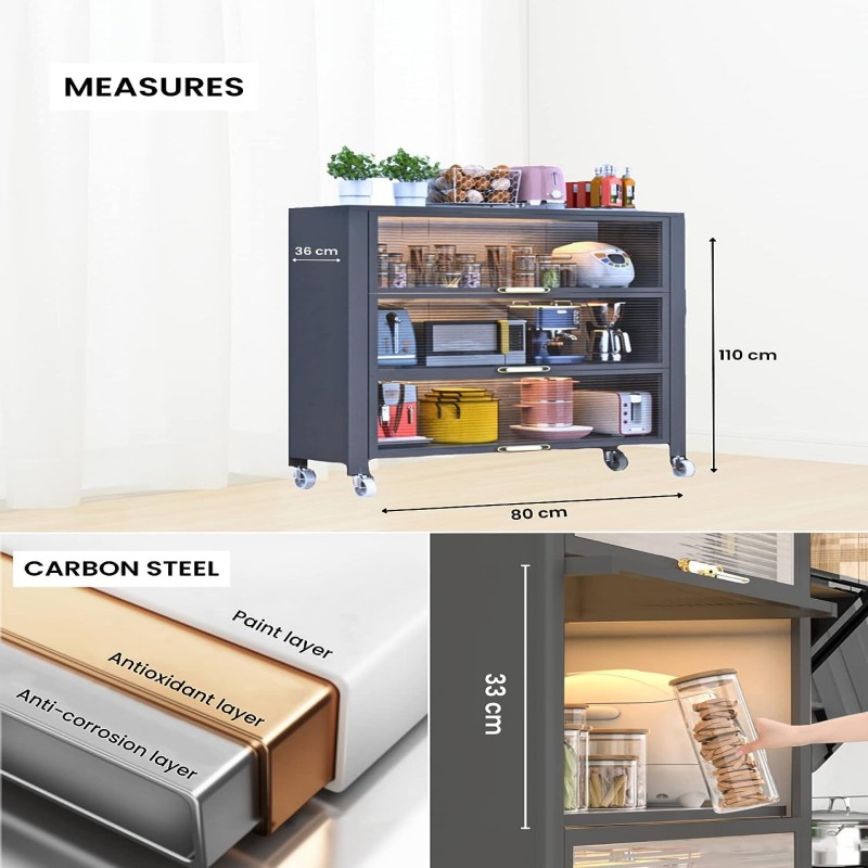 Kitchen Home Storage Organizer Cabinet Shelves with Doors & Wheels