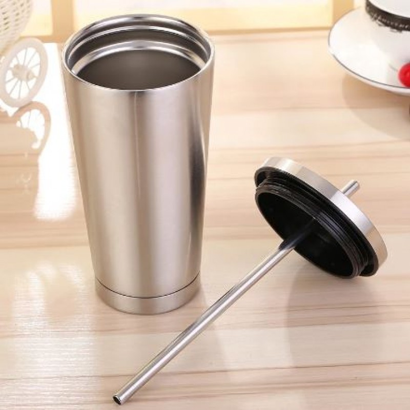 500ml Vacuum Insulated Mug Stainless Steel Thermal Mug Car Coffee Mug with Straw