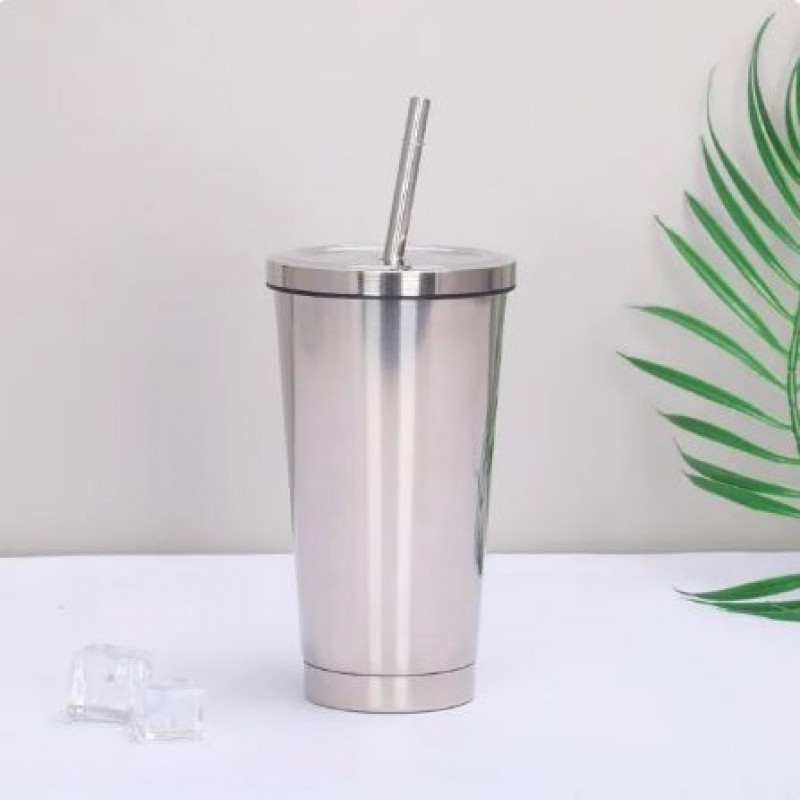 500ml Vacuum Insulated Mug Stainless Steel Thermal Mug Car Coffee Mug with Straw