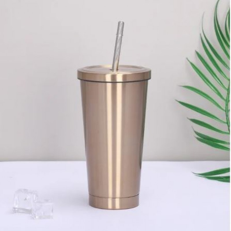 500ml Vacuum Insulated Mug Stainless Steel Thermal Mug Car Coffee Mug with Straw
