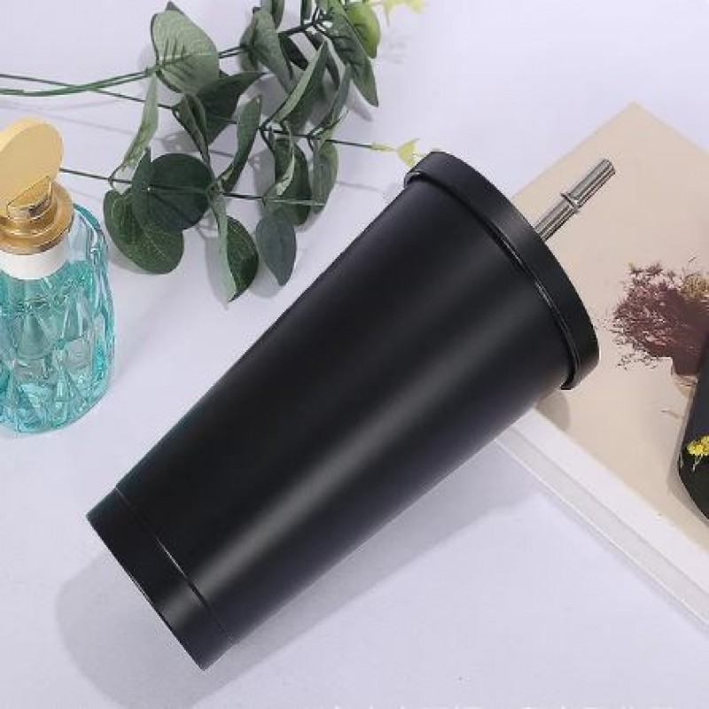 500ml Vacuum Insulated Mug Stainless Steel Thermal Mug Car Coffee Mug with Straw