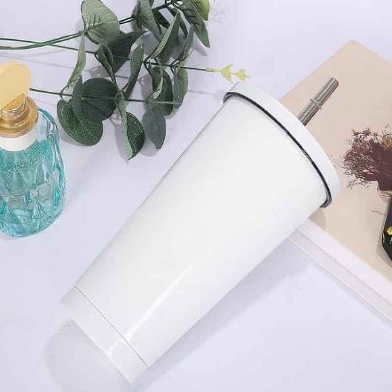 500ml Vacuum Insulated Mug Stainless Steel Thermal Mug Car Coffee Mug with Straw