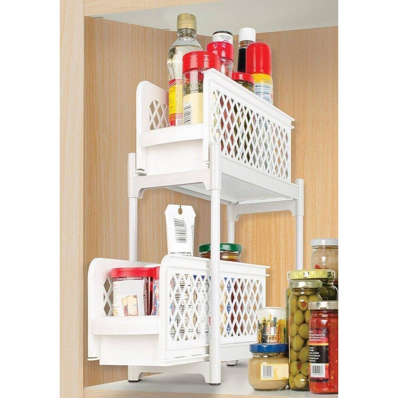 Portable 2-Tier Basket Drawers - Multifunction Storage Shelf Rack - NY ...