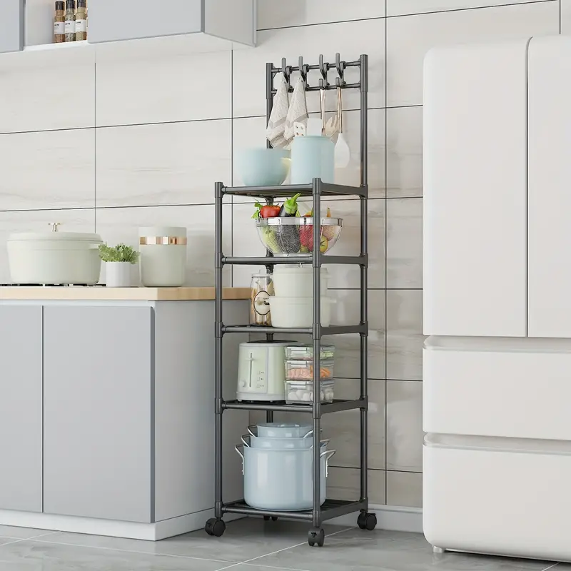 1pc 5 layer Kitchen Household Storage Rack With Pulleys Hooks NY Store