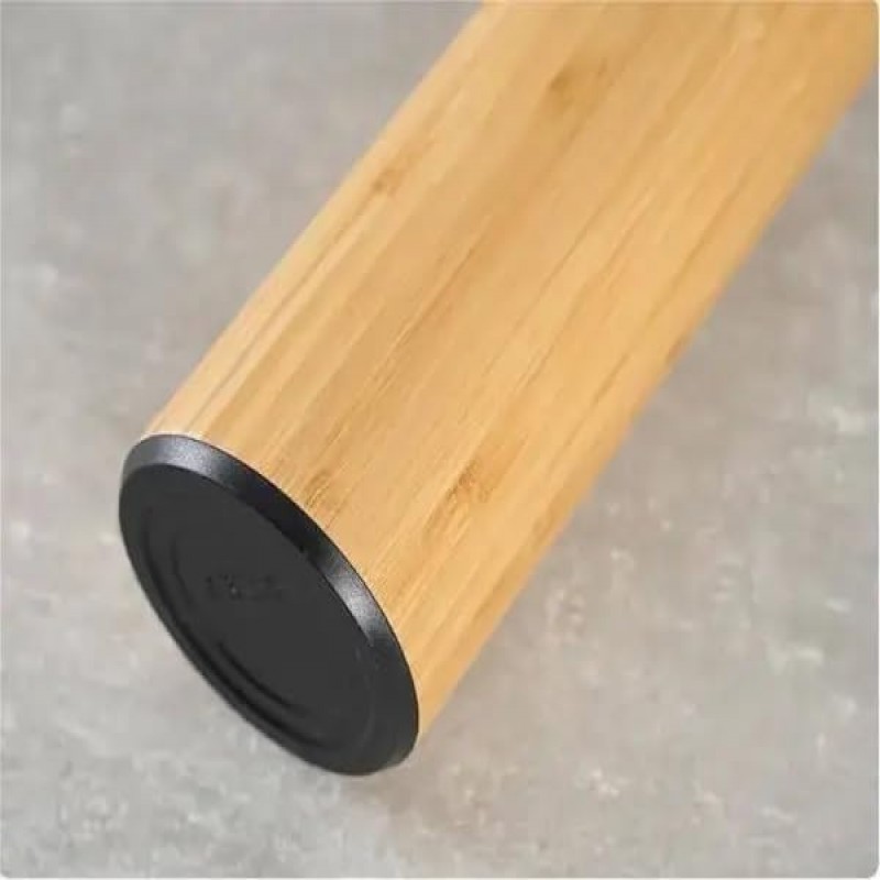 Portable Rope Lid Bamboo Stainless Steel Vacuum Insulated Water Bottle with Strainer 500ml