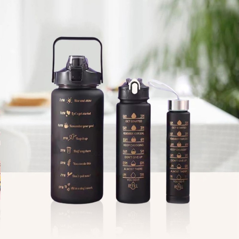 3 in 1 Motivational Water Bottles with Time Marker