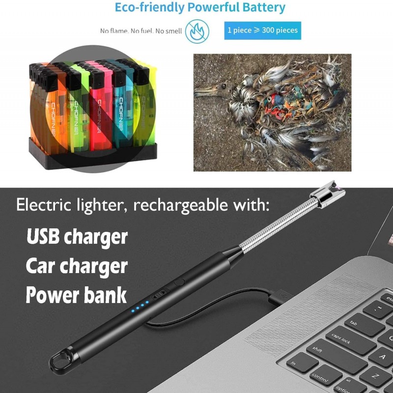 Candle Lighter - Flexible Plasma Arc Long Neck USB Lighter Rechargeable Windproof Flameless for Candles, Grill, Cooking, Camping, Hiking