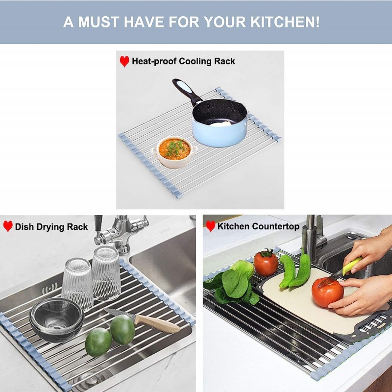 Over The Sink Dish Drying Rack, Roll Up Dish Drying Rack Kitchen Sink Rack