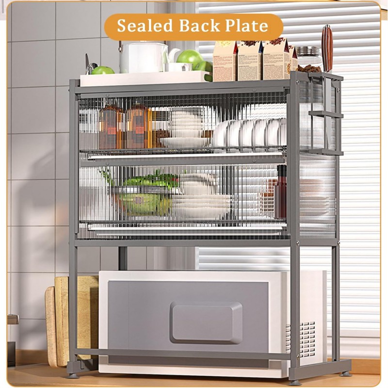 Microwave Stand With Storage Cabinets Dustproof Cupboards Dish Storage ...