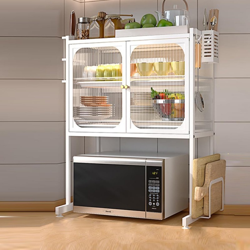 Microwave Stand With Storage Cabinets Dustproof Cupboards Dish Storage ...