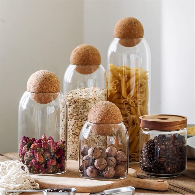 (Pack of 4) Cork Lead-free Glass Jar With Lid Bottle Storage Tank Transparent Storage Jars Storage Airtight Canister