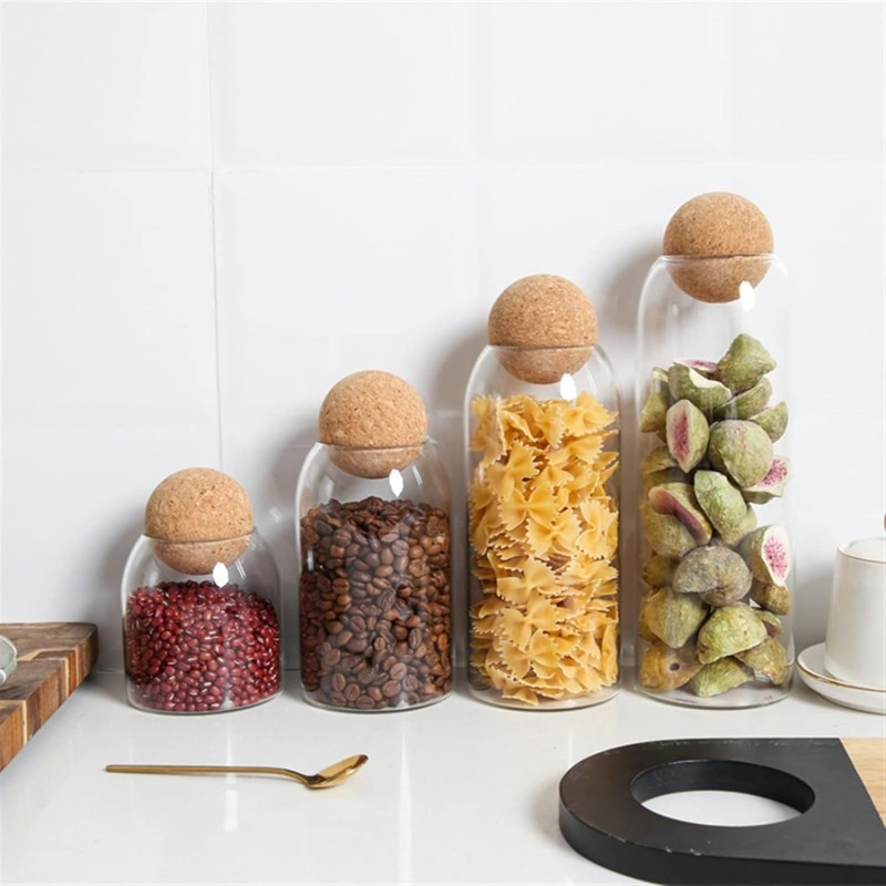 (Pack of 4) Cork Lead-free Glass Jar With Lid Bottle Storage Tank Transparent Storage Jars Storage Airtight Canister