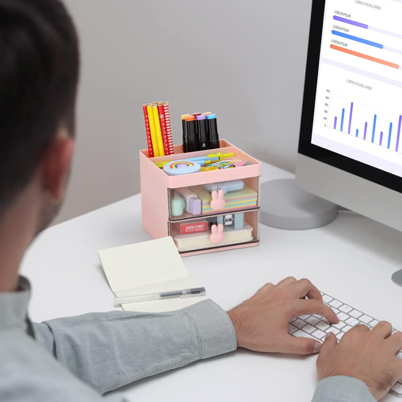 Small Desk Organizer With Drawer, Office Desktop Storage Box, Stationery/Makeup Organizer Storage Box