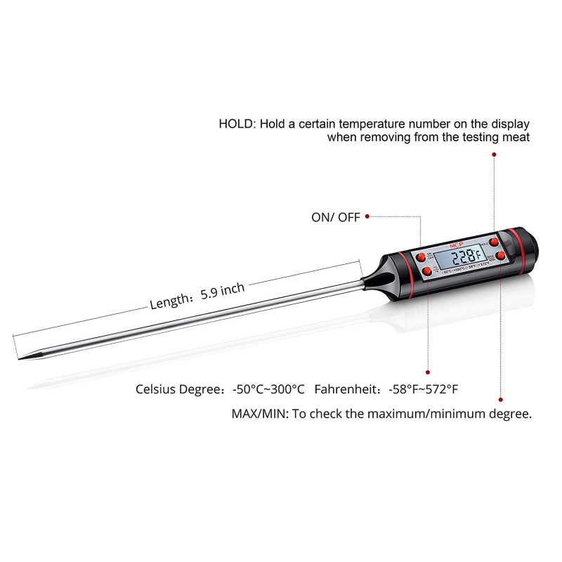 Stainless Steel Digital Instant Read Thermometer For Cooking Kitchen Food, Meat & Bbq