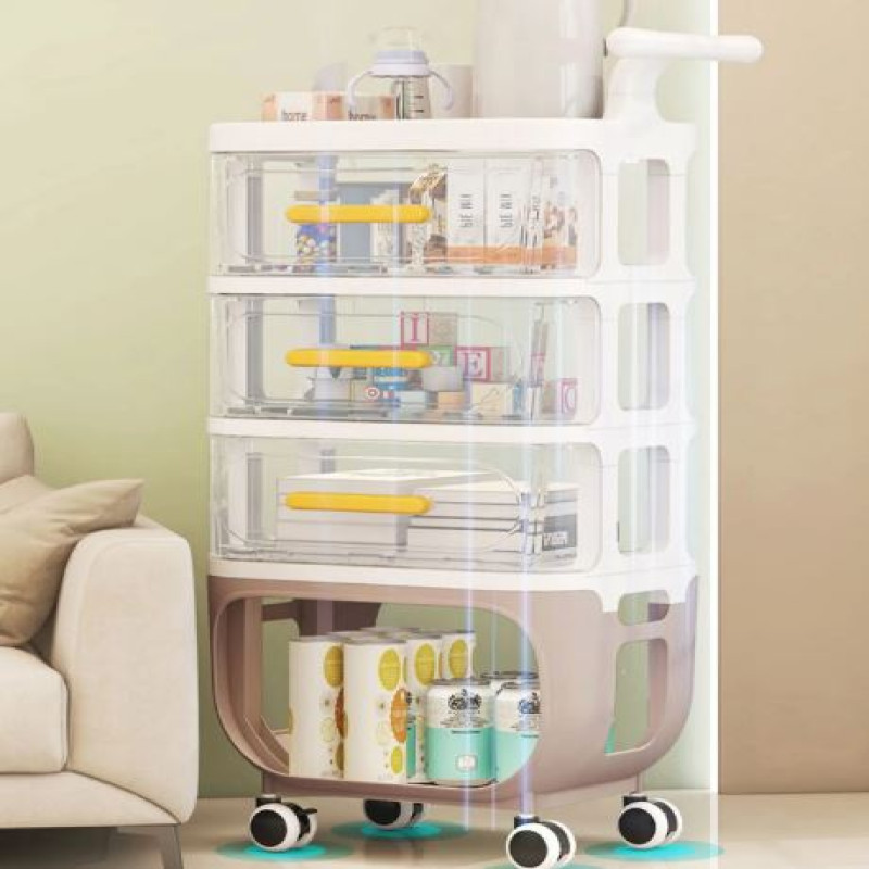 4 Layer Cart Bedside Mobile Snack Storage Rack - Freestanding Storage ...