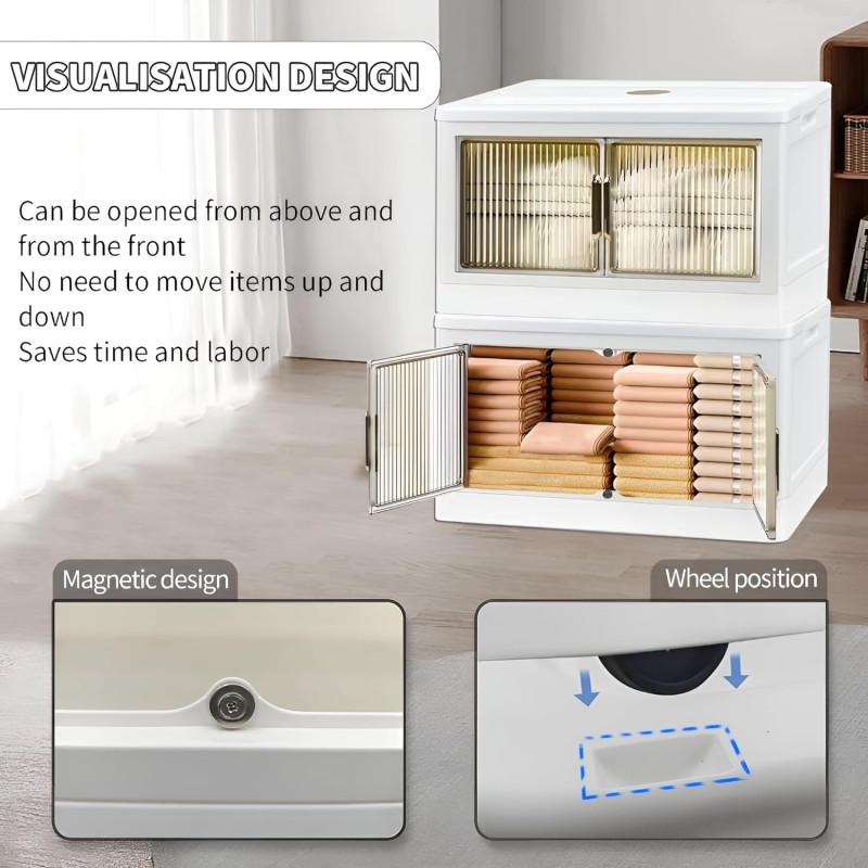 Plastic Storage Bins / Container with Lid, Collapsible Storage Bins, Clear Stackable Storage Bin for Closet