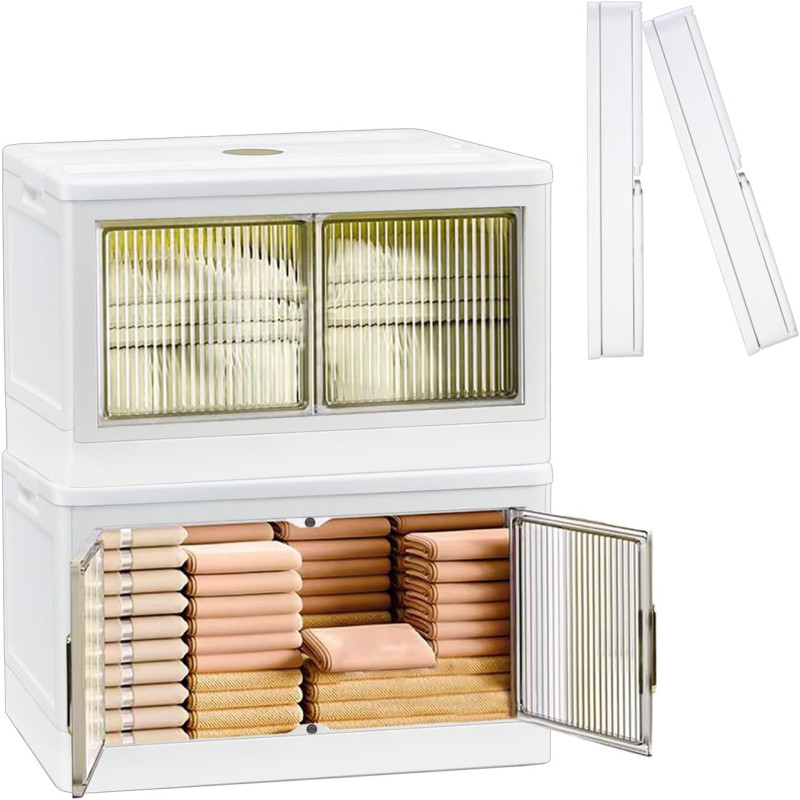 Plastic Storage Bins / Container with Lid, Collapsible Storage Bins, Clear Stackable Storage Bin for Closet