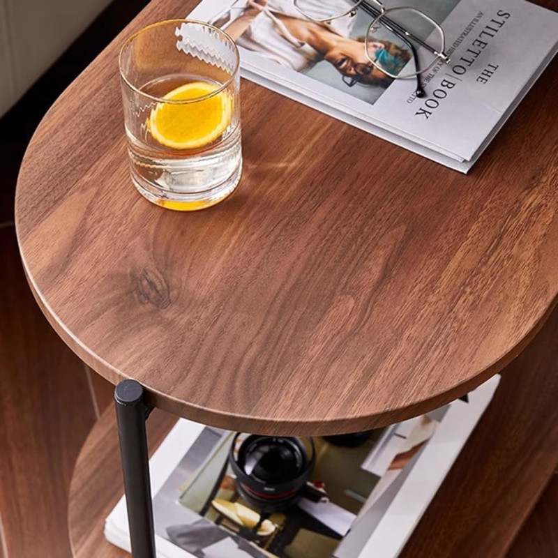 Modern Wooden Side Table 3-tier Storage Shelf Walnut Color For Living Room Bedroom