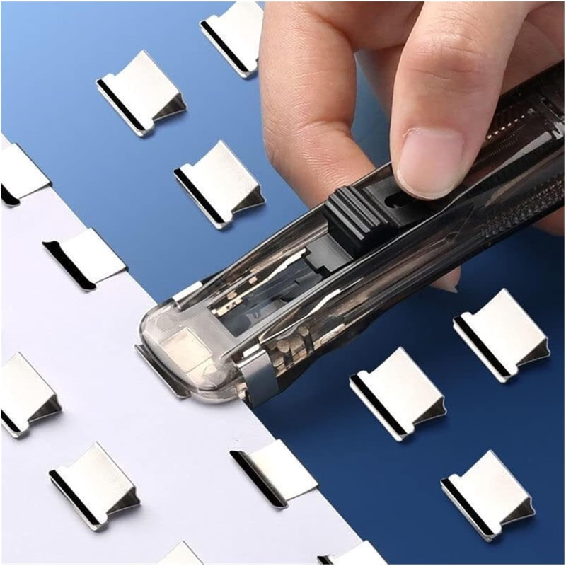 Push Stapler Portable Handheld Paper Clip Dispenser Reusable Refill Clip 40-Sheet Capacity For Office Home School Black