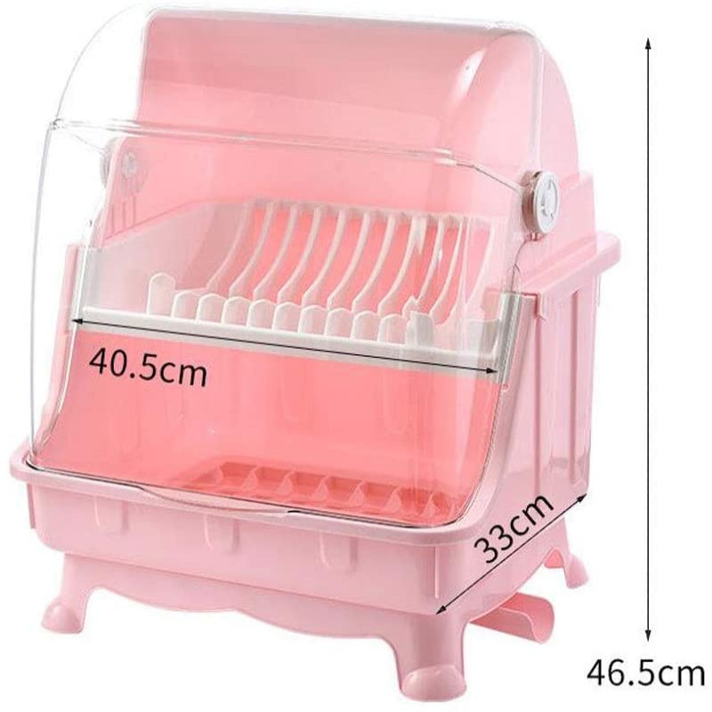 Dish Drying Rack with Lid, 2 Tier Dish Rack with Utensil Holder, Cup Holder and Dish Drainer for Kitchen Counter, Plastic Dish Drainer Shelf with Swivel Spout Dish Rack