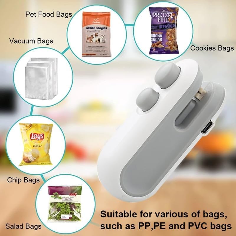 Mini Bag Sealer, 2 In 1 Rechargeable Bag Sealer