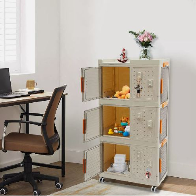 Narrow Storage Cabinet Multifunctional Foldable Storage Cabinet with Wheels and Hooks