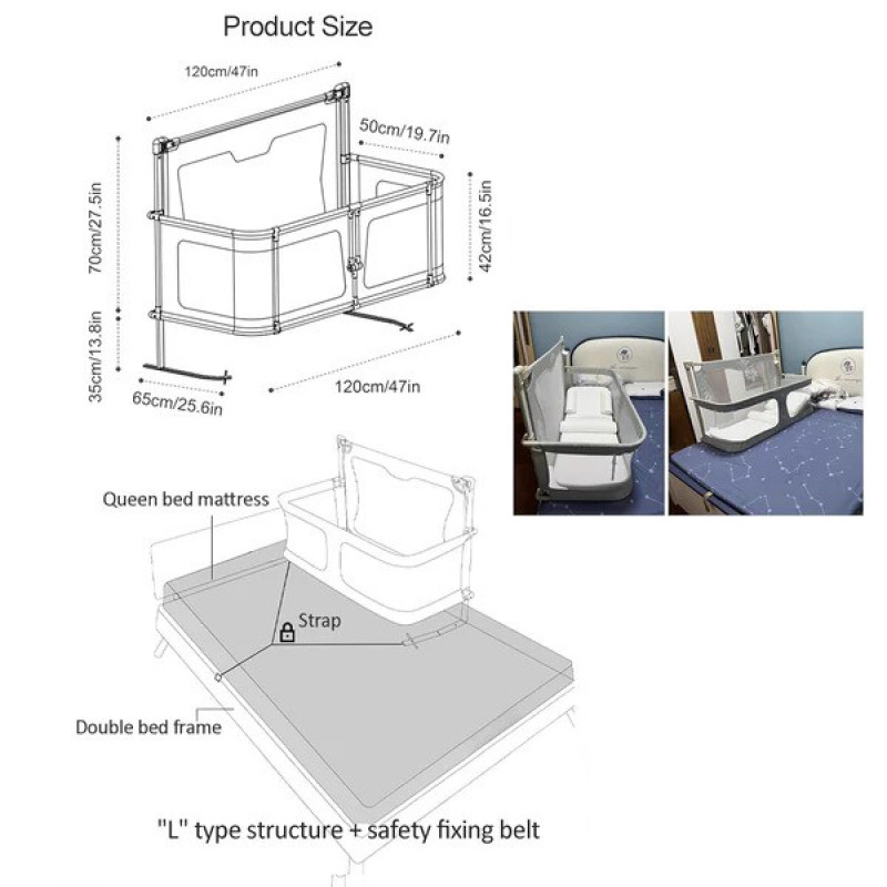 3 In 1 Baby Bed Without Mattress Breathable And Visible Mesh Window Sturdy Aluminum Alloy Bed Bracket For Baby Co-Sleeping