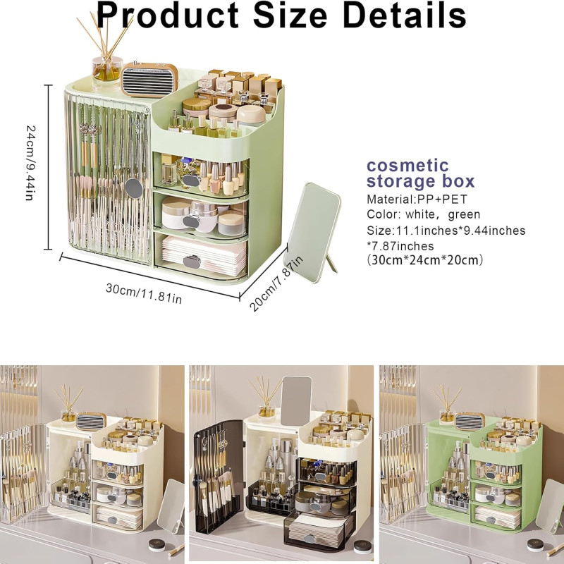 Makeup Organizer Countertop - Cosmetic Display Case, Table Cosmetics Drawer | Large Capacity Cosmetics Storage Box, Makeup Brushes Holder With Mirror for Lipsticks, Hair Clips