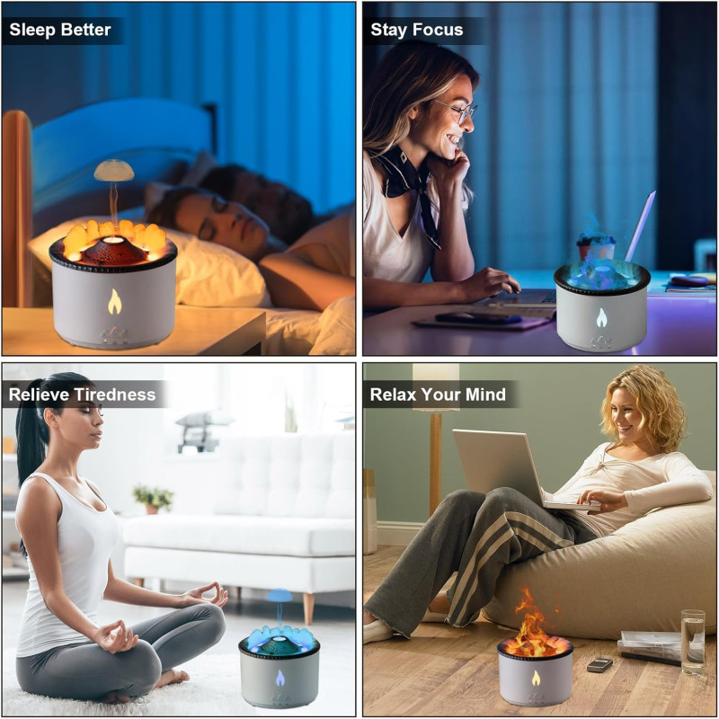 Volcano Humidifier Flame Aroma Diffuser, Ultrasonic Essential Oil Scent Diffuser 300ml Large Capacity